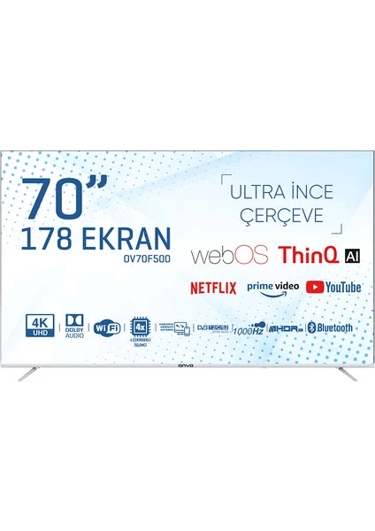 Onvo OV70F500 70" 4K Ultra HD Smart LED TV – Dev Ekranda Akıllı ve Gerçekçi Görüntüler