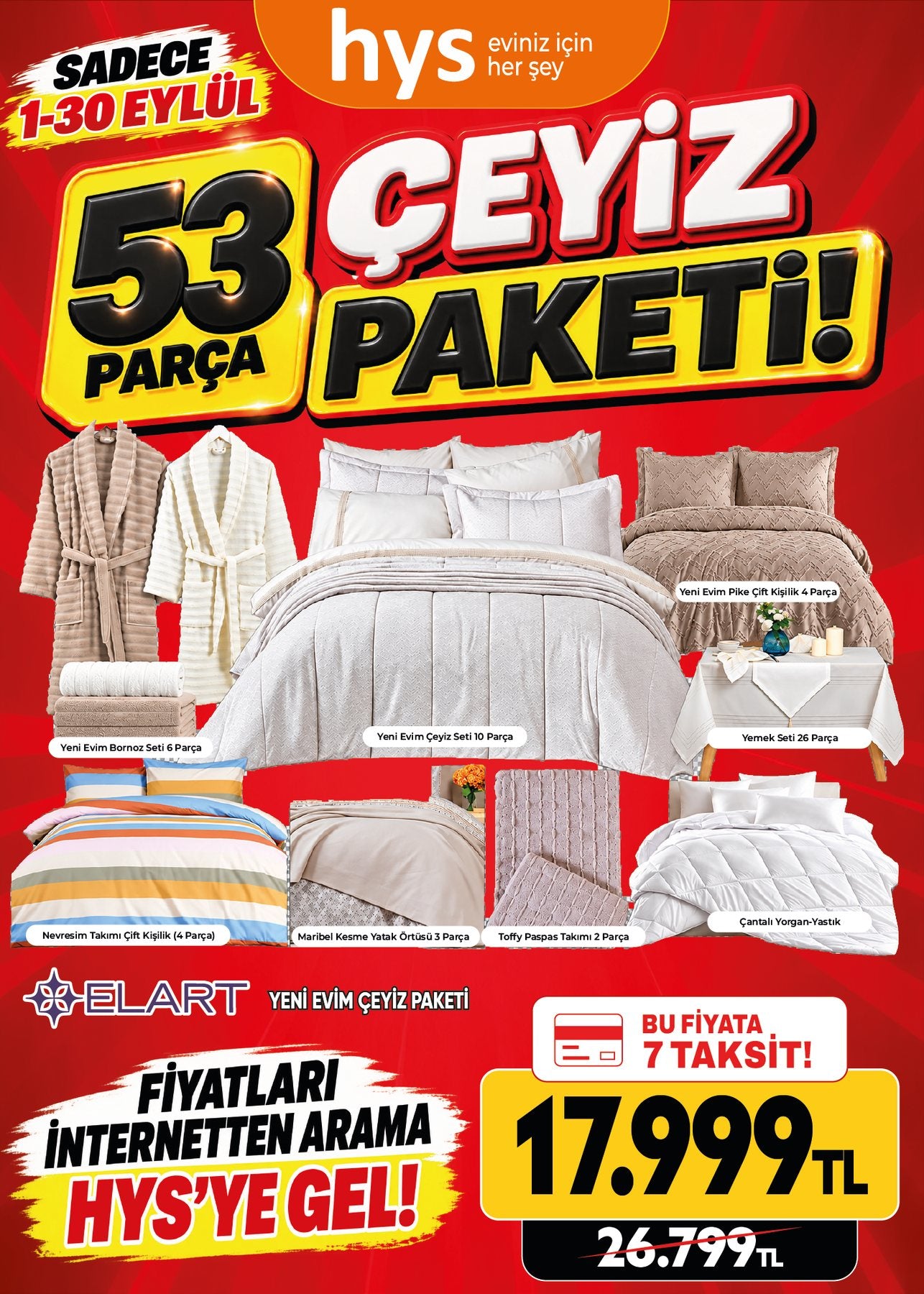 Elart Yeni Evim Çeyiz Paketi 53 Parça Ürün ana görseli