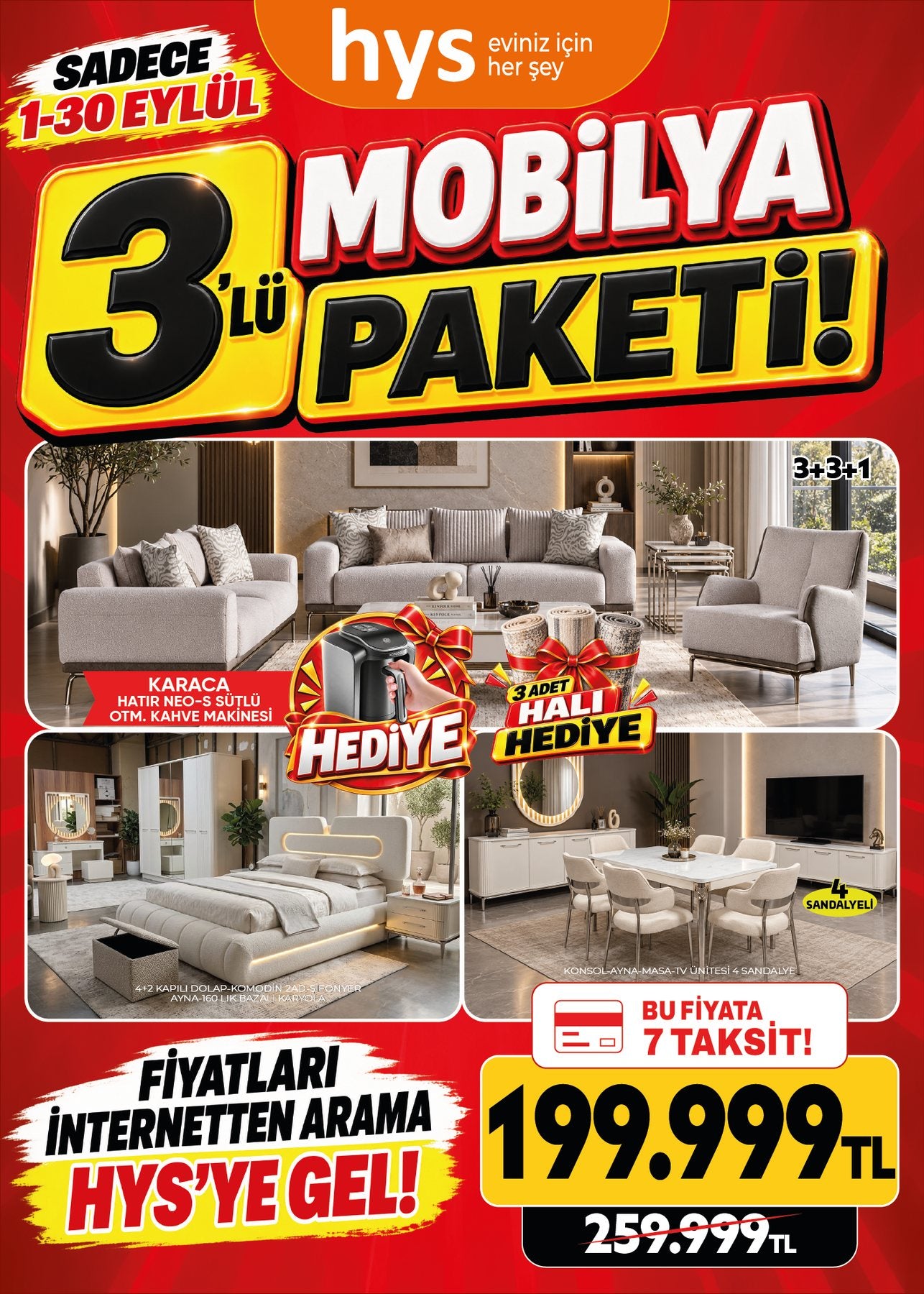 Halı Hediyeli Mobilya Paketi 3'lü