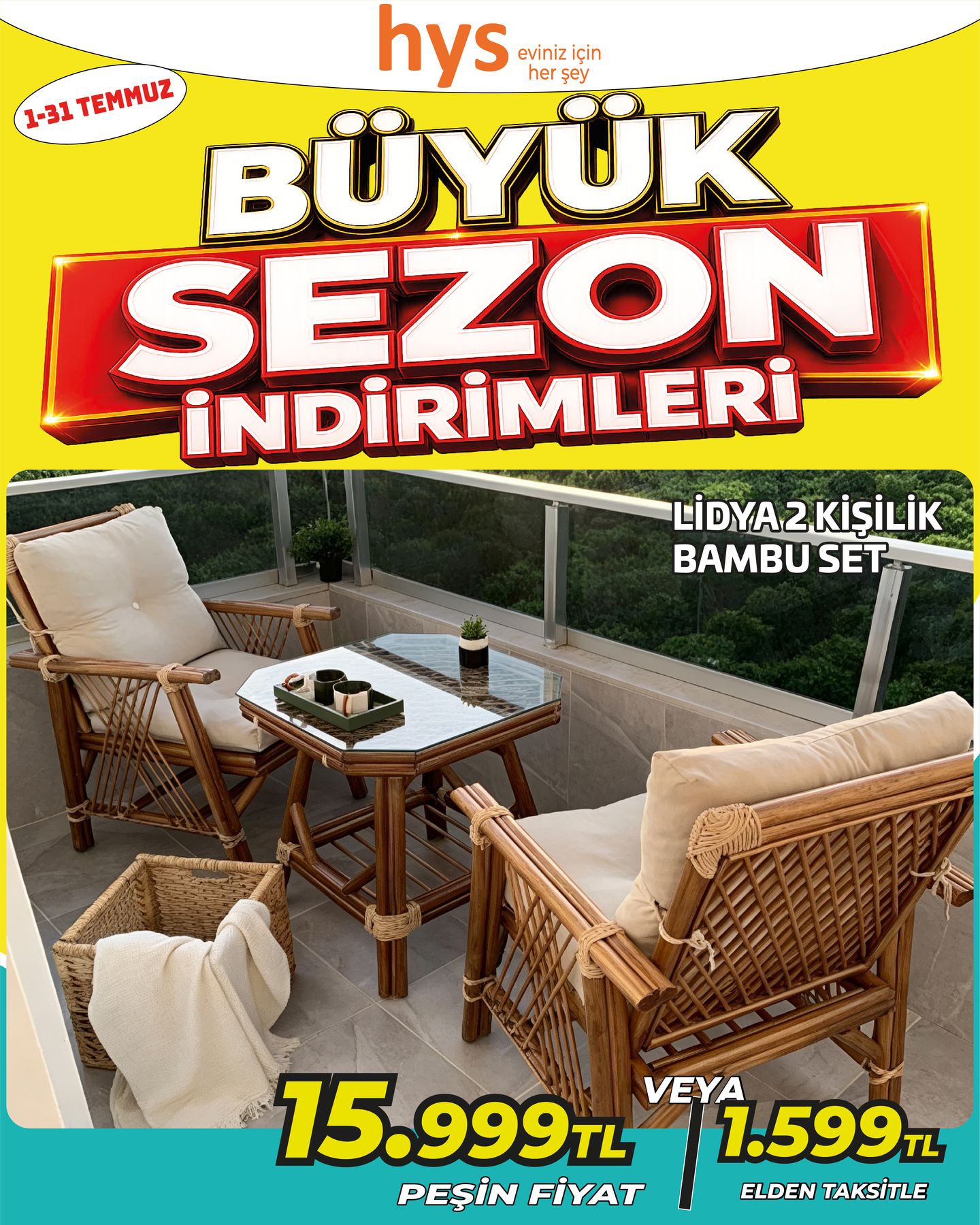 Lidya 2 Kişilik Bambu Set