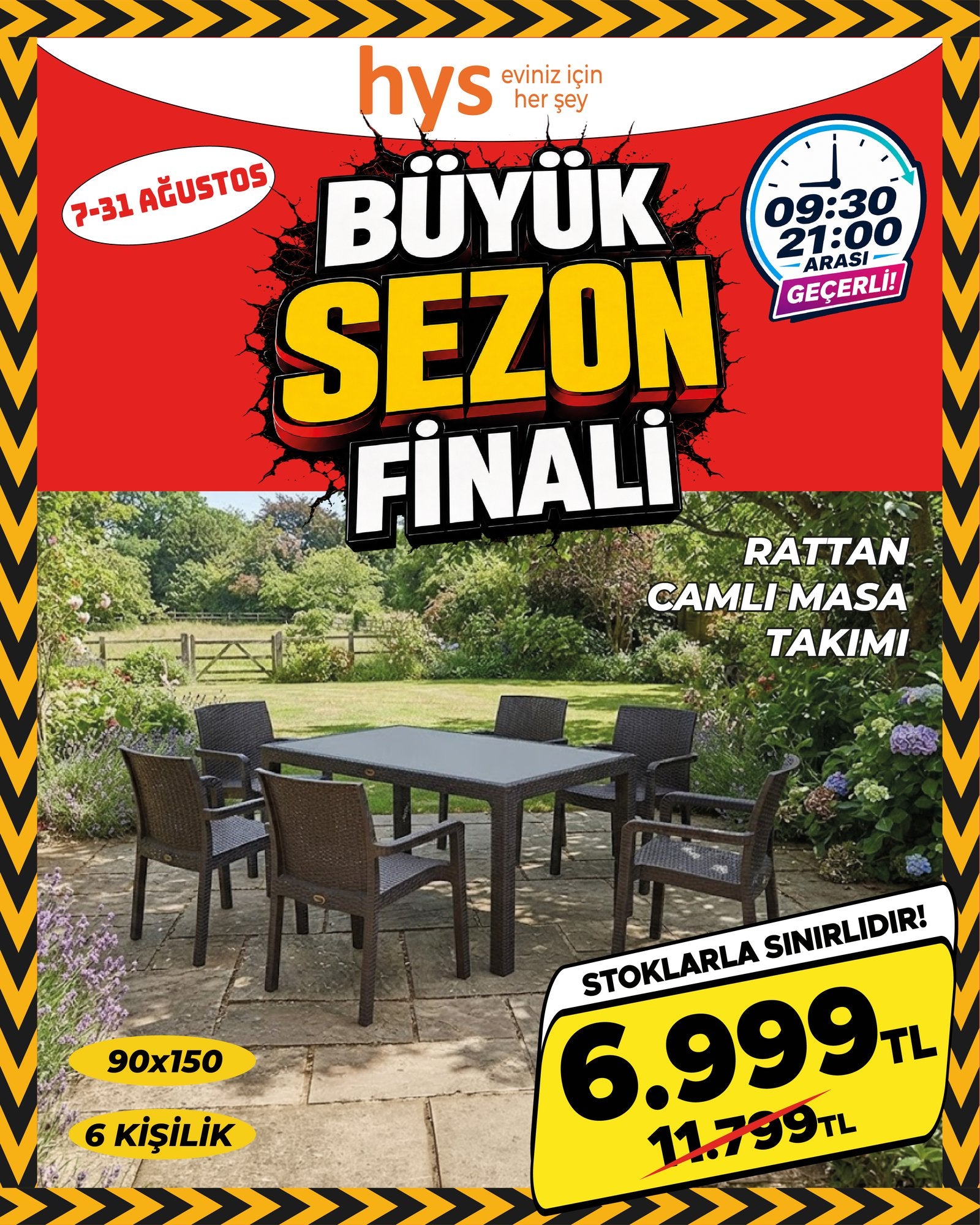 Rattan Camlı Masa Takımı 6 Kişilik 90x150 cm Ürün ana görseli