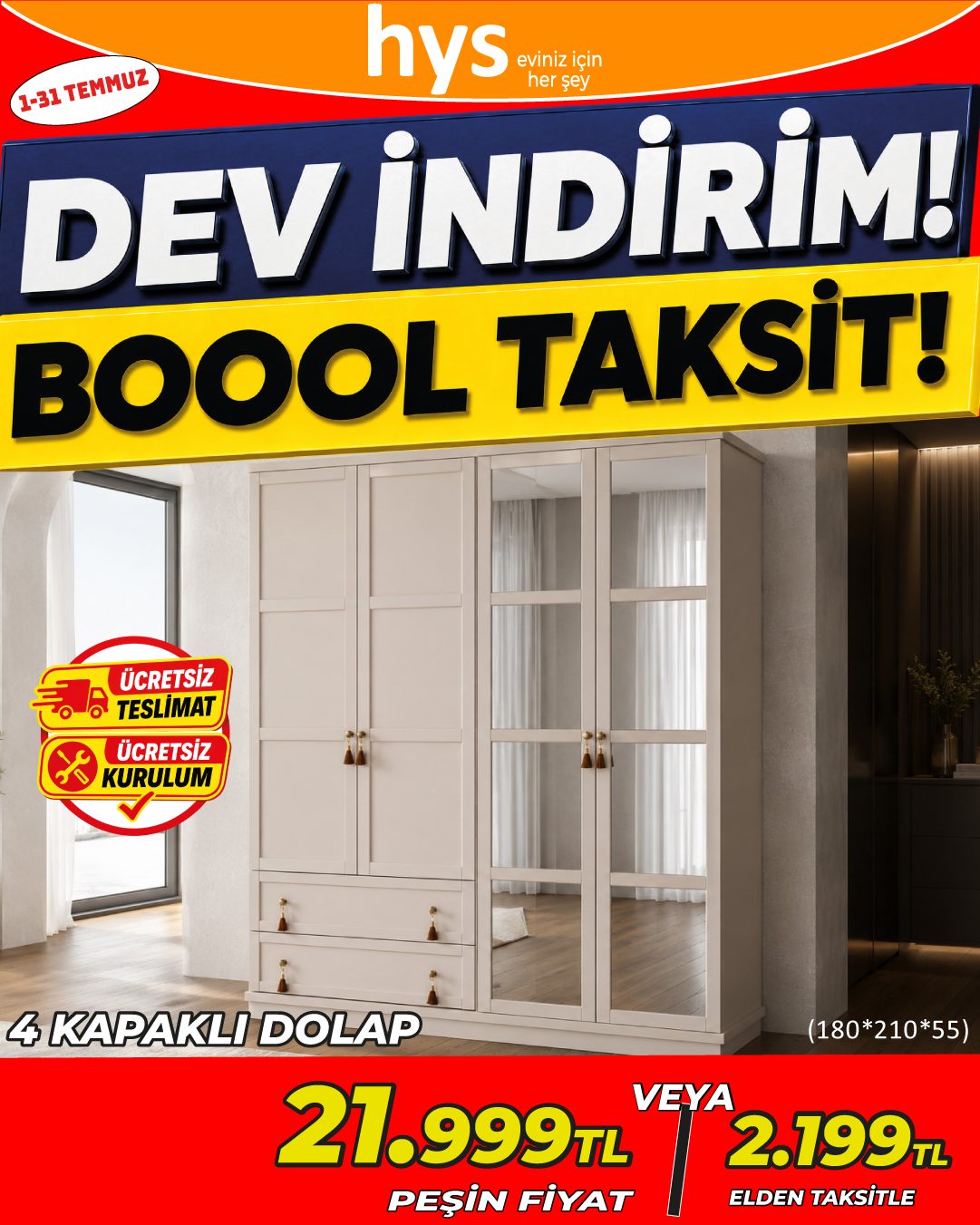 4 Kapaklı Dolap
