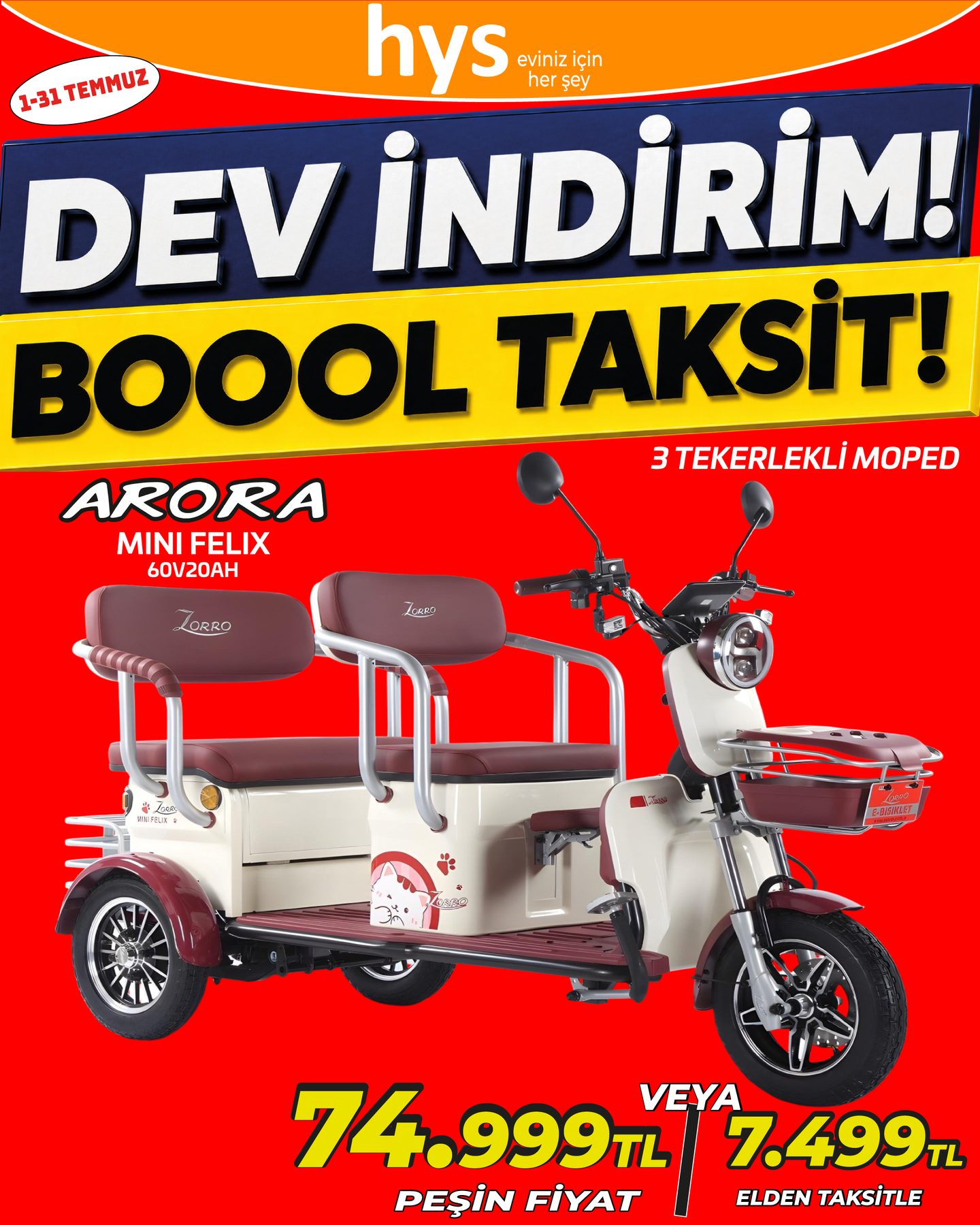Arora Mini Felix 3 Tekerlekli Moped Ürün ana görseli
