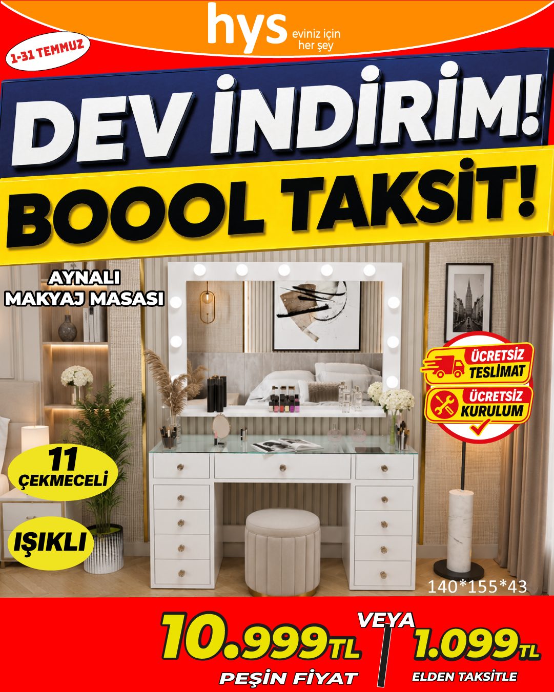 Aynalı Makyaj Masası