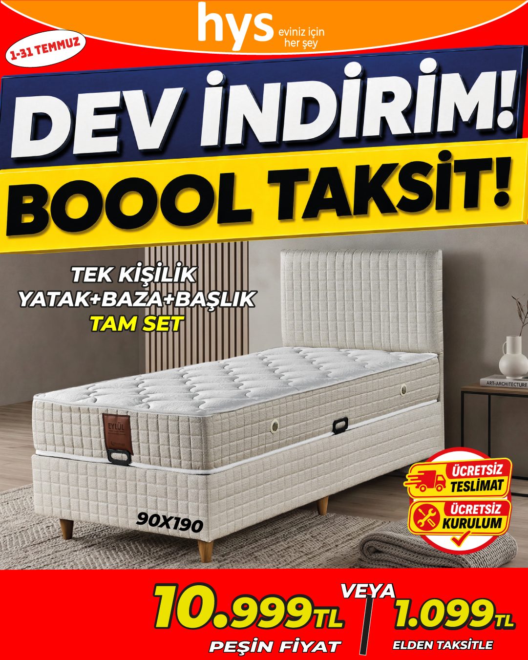 Tek Kişilik Yatak Baza Başlık Tam Set Ürün ana görseli