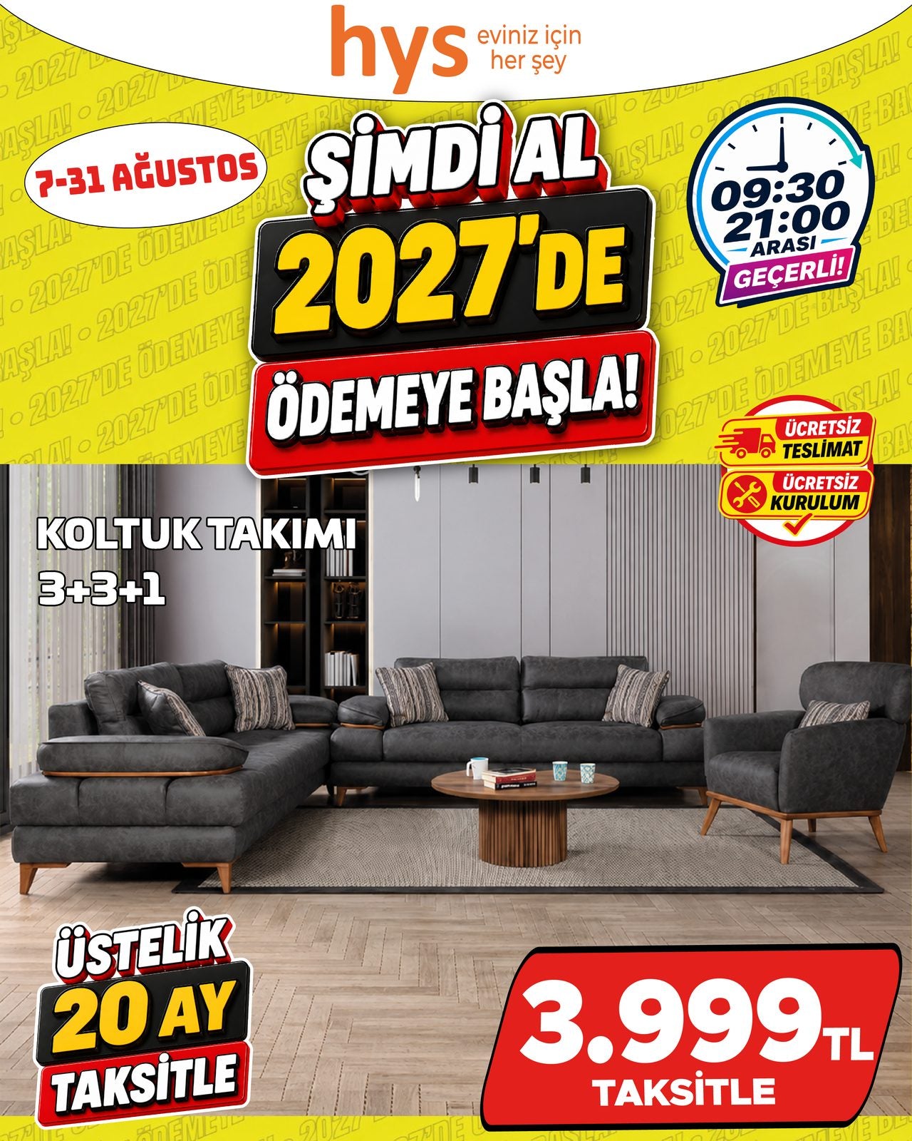 Koltuk Takımı 3+3+1 Gri Ürün ana görseli