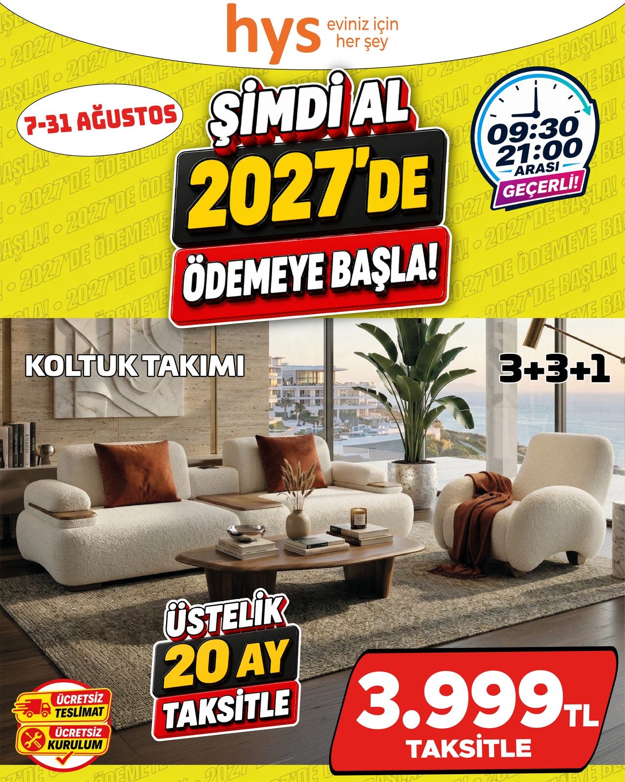 Koltuk Takımı 3+3+1 Krem